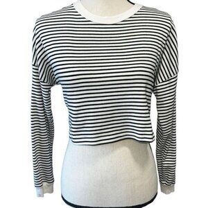 Superdown Striped Cropped Long Sleeve Top Womens XS Black & White Striped